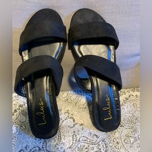 Lulus Black Slide Sandals w/ mini platform